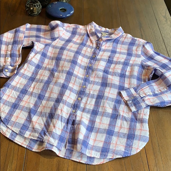 L.L. Bean Premium 100% Linen Plaid Tunic Shirt - Picture 4 of 11